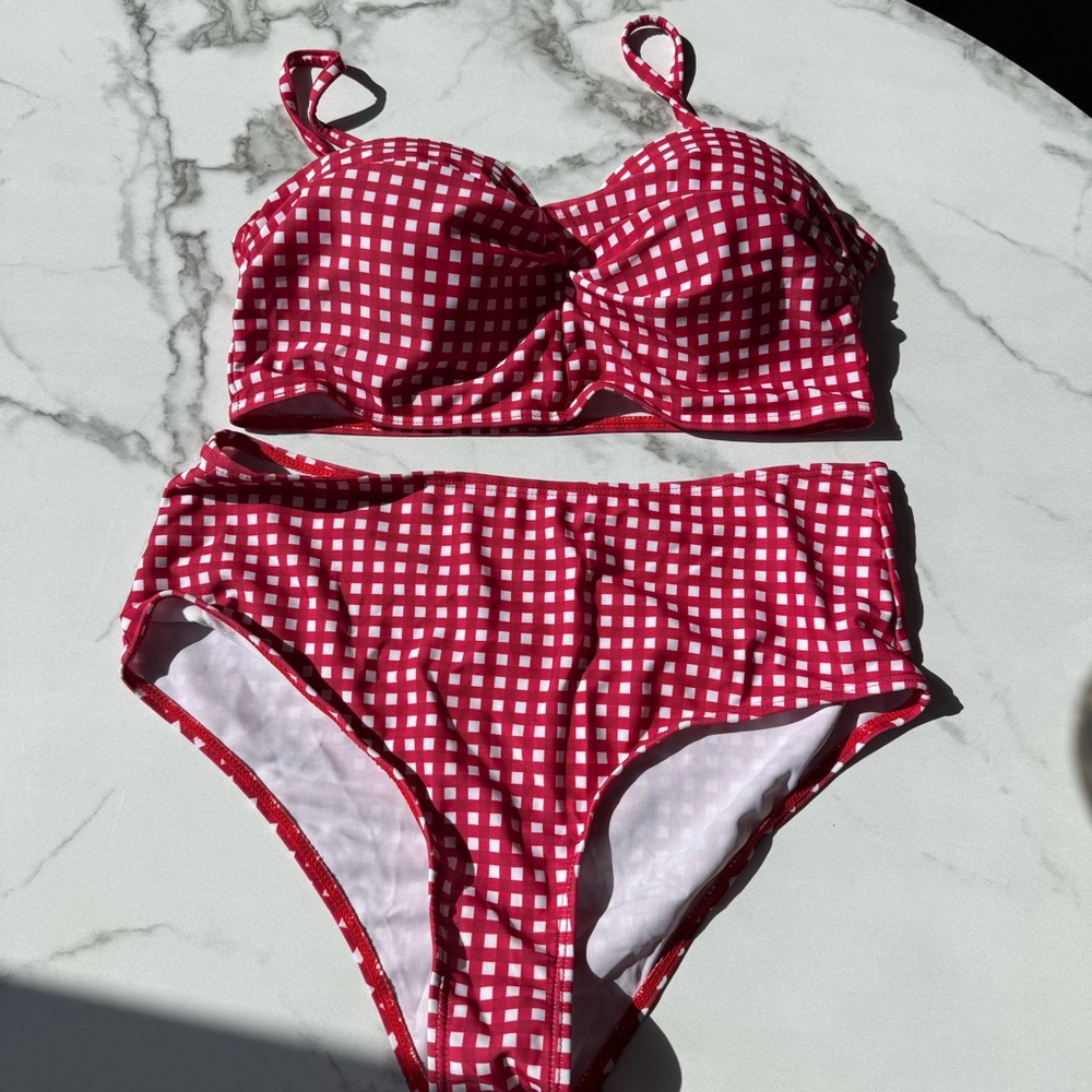 SHEIN Red and White gingham Bikini Set